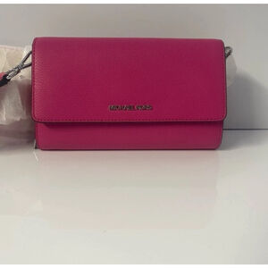 Michael Kors Large Zip Around Wallet Crossbody Bag Dragonfruit